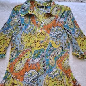 Essentials BY Milano Colorful Paisley Button Down Shirt